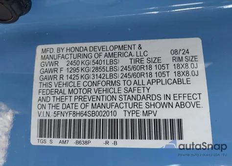 2025 Honda Passport Awd Trailsport z USA, uszkodzony, nr VIN 5FNYF8H64SB002010